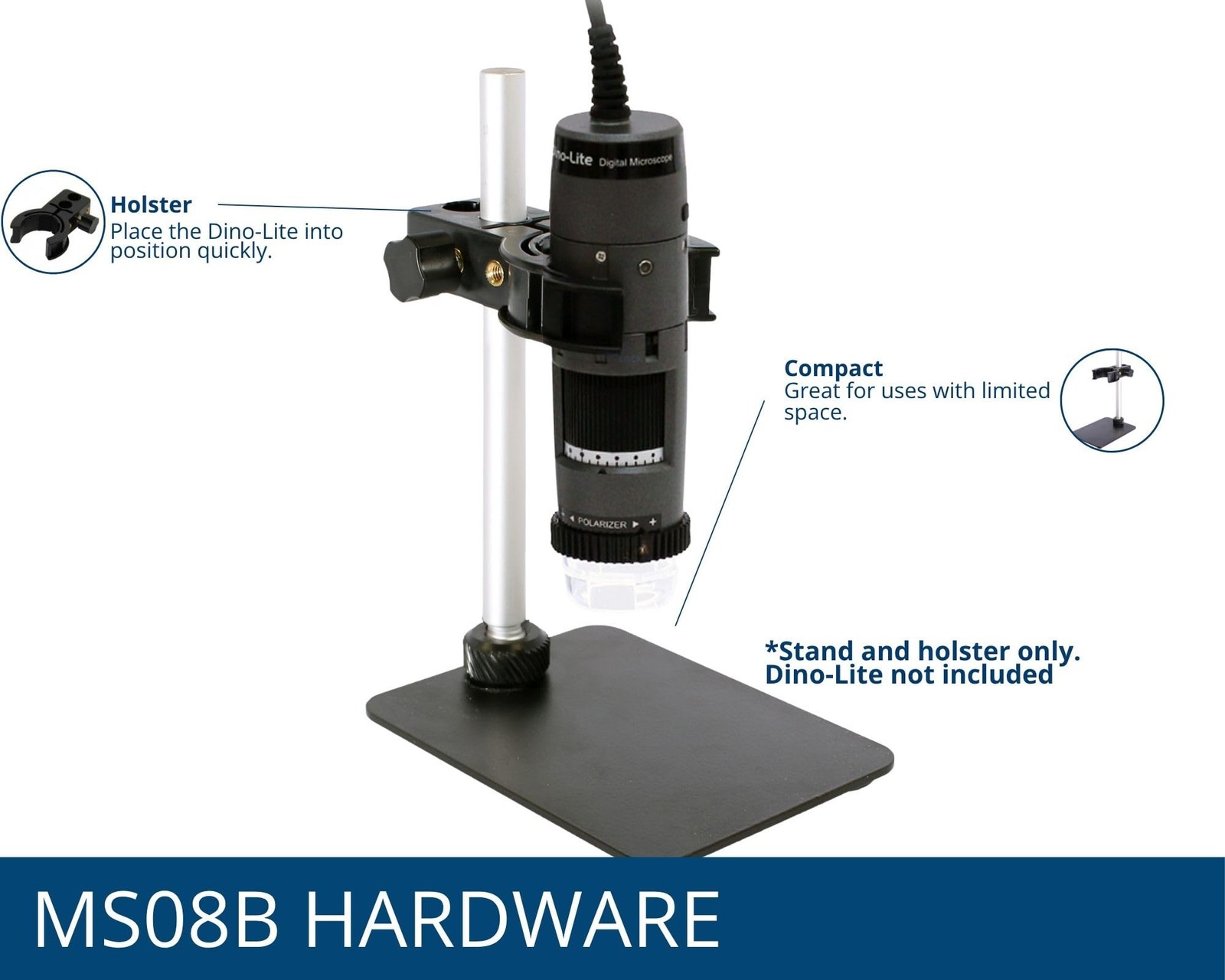 Compact Black Metal Microscope Stand Adjustable Height Travel Friendly Design