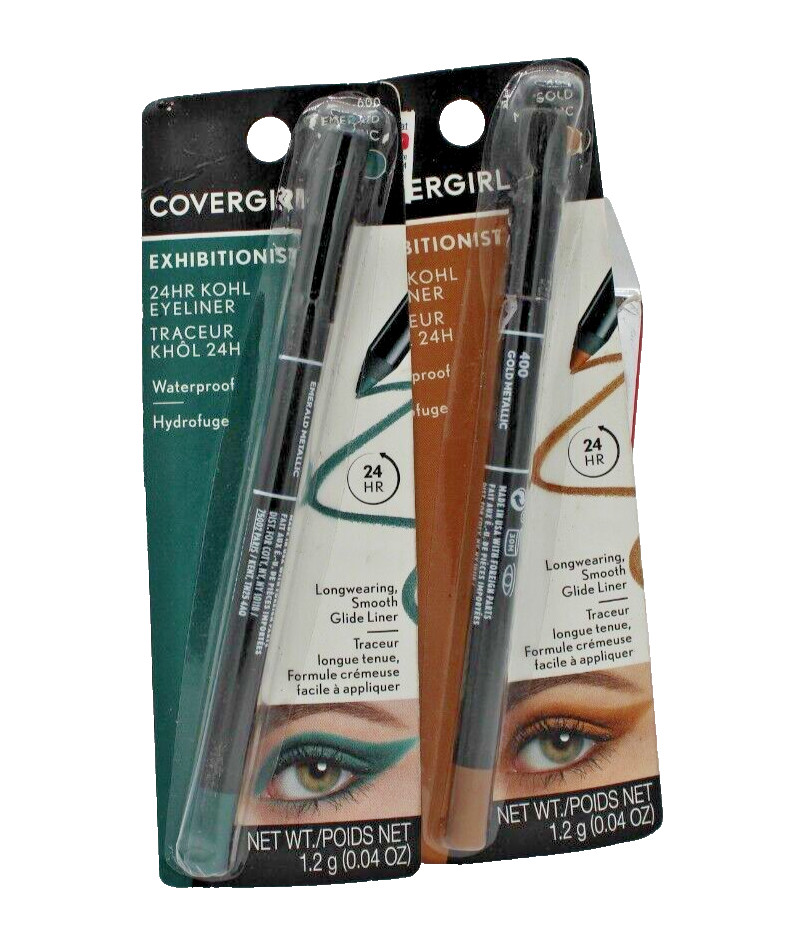 COVERGIRL EXHIBITIONIST 24HR KOHL EYELINER. 1#600 EMERALD & 1#GOLD (2 PACK)