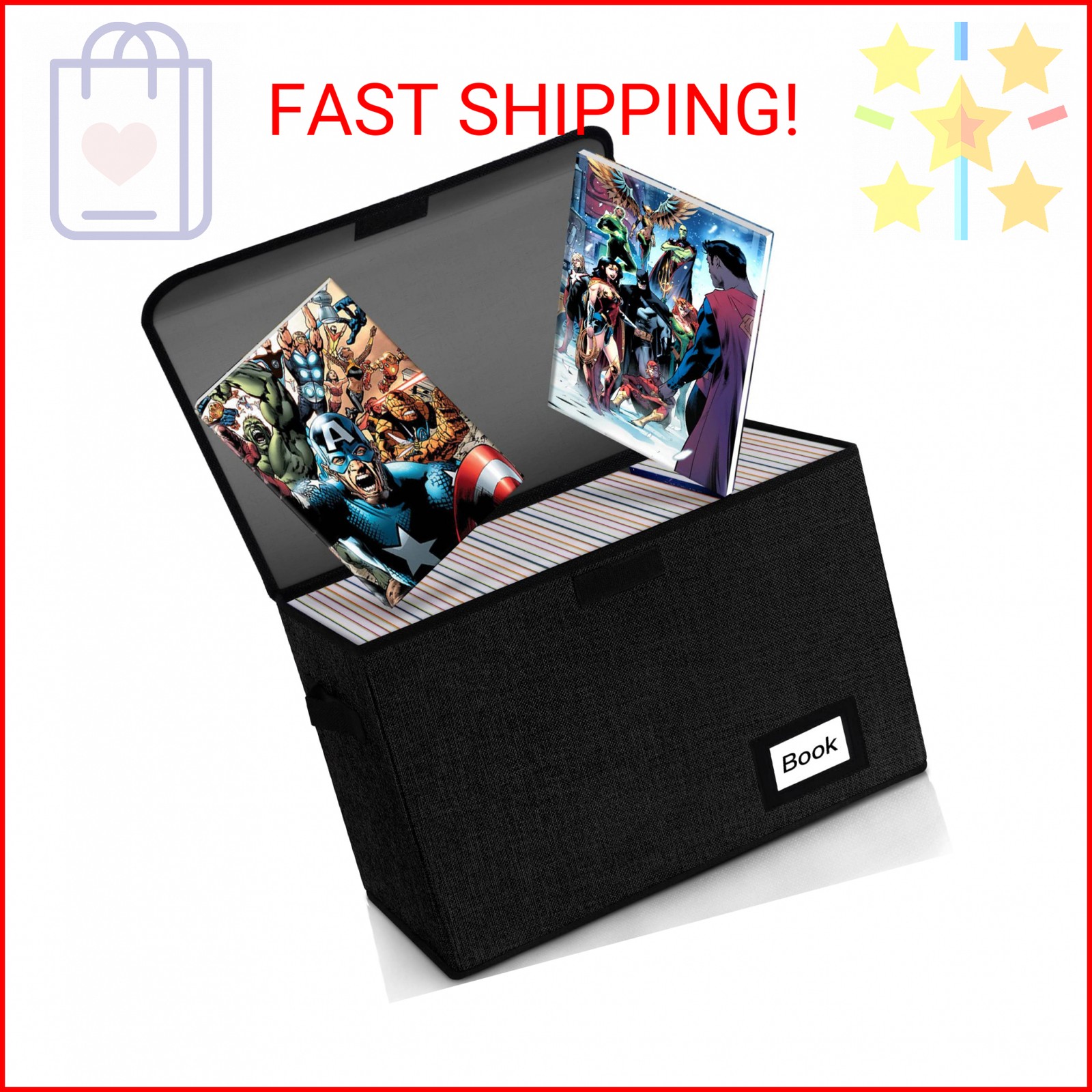 YNSZAS Comic Book Storage Box 15.8" X 7.8" X 11.8", Collapsible Holds 160-180 Co