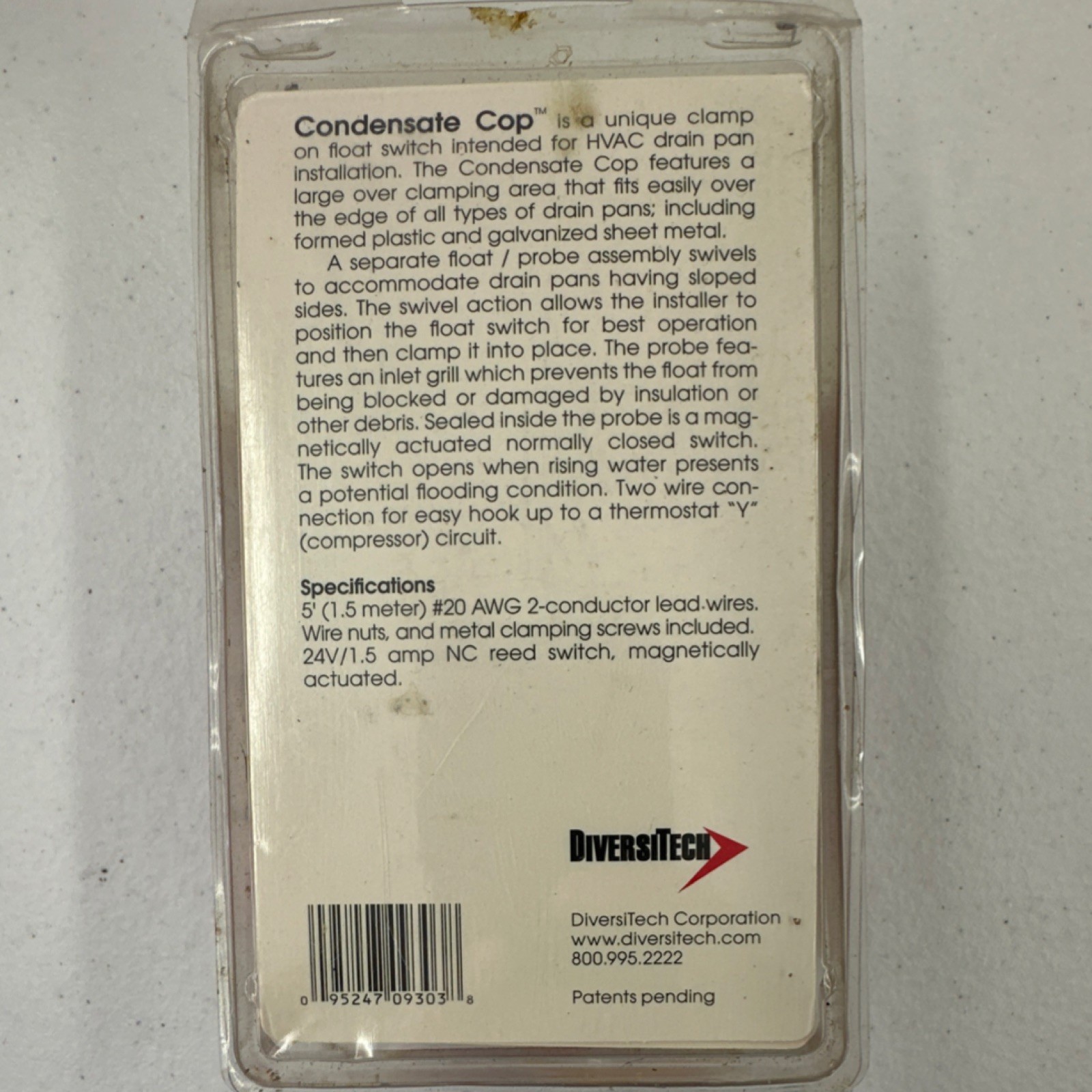 DiversiTech Condensate Cop CC-1 Clamp-On Float Switch HVAC Drain Pan 24V Red