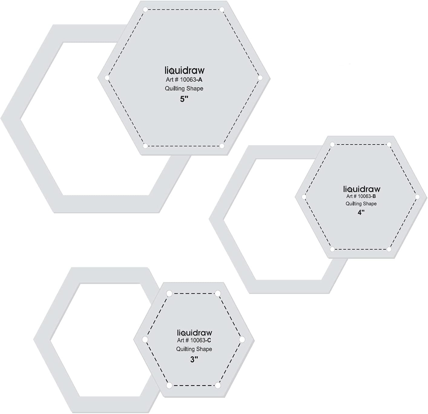 Quilting Templates & Rulers - 3 Set, 3", 4" & 5" | Hexagon Shape | for Patchw...