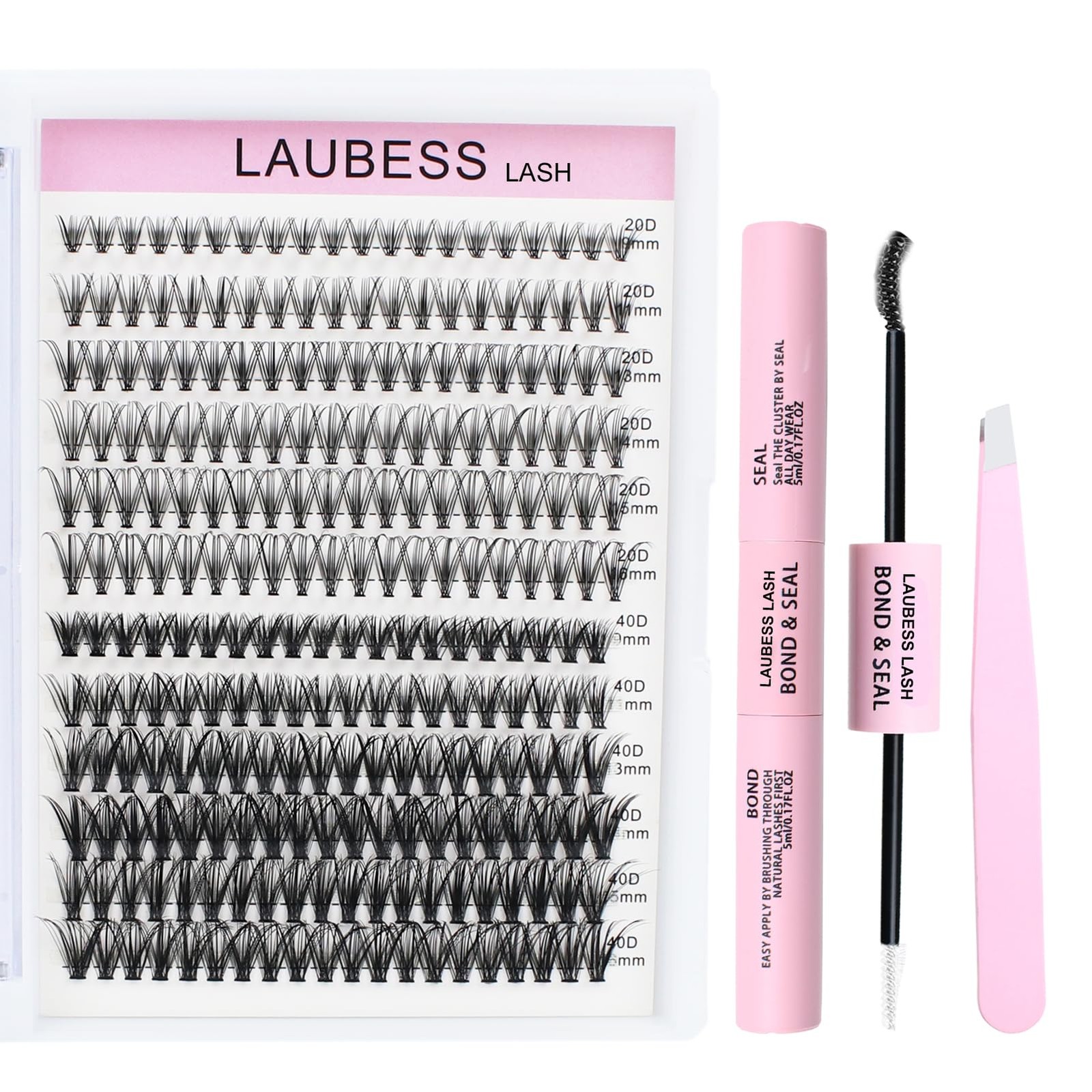 Lash Extension Kit 20D+40D Clusters Bond and Seal black