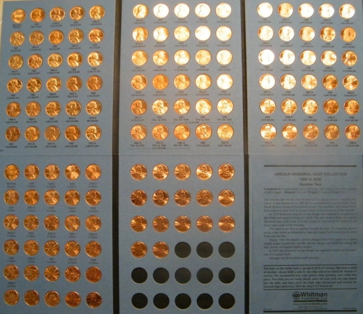 1959-2025 UNCIRCULATED LINCOLN CENT SET  w/WHITMAN FOLDERS  7- 1982's  149 Coins