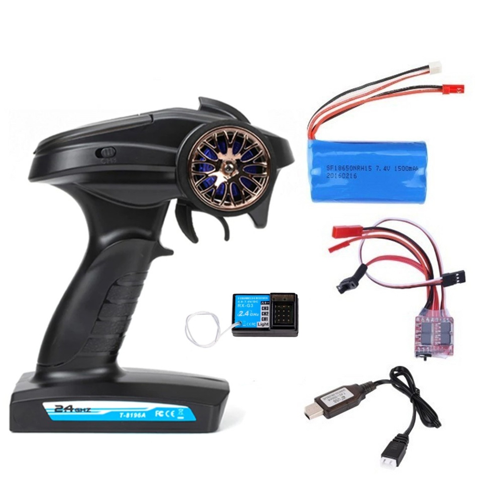 2.4G 3CH RC Transmitter Digital Radio Remote Control With Receiver Battery