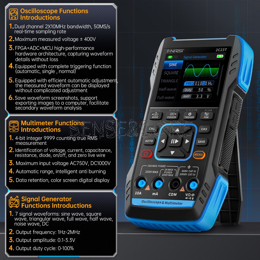 FNIRSI 2C23T 3-in-1 Digital Oscilloscope Multimeter Function Signal Generator US