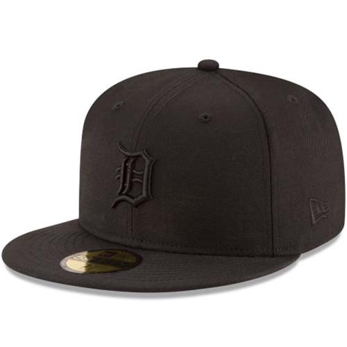 New Era Detroit Tigers 5950 Fitted Hat MLB Basic Black on Black Cap Size 8 1/8