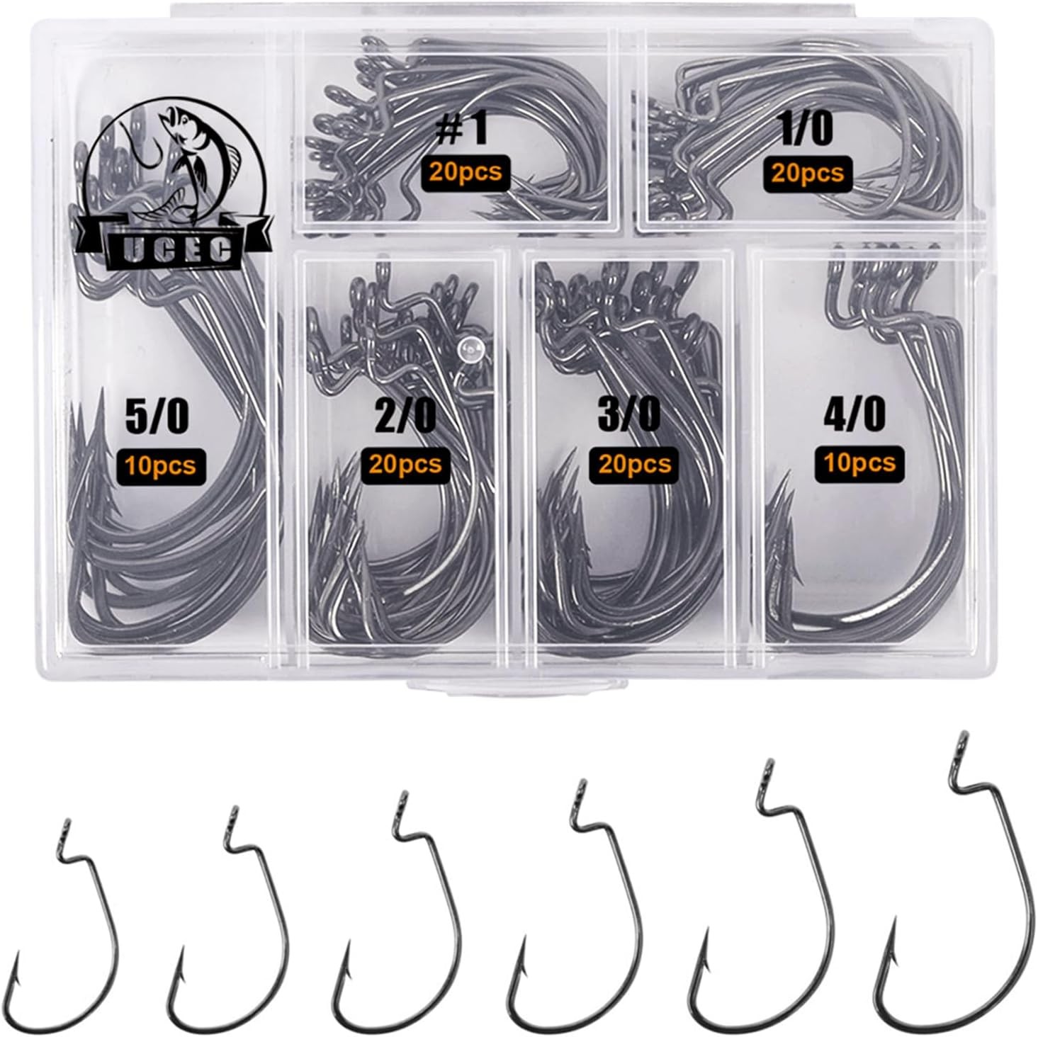 140PCS EWG Offset Worm Fishing Hooks for Bass - High Carbon Steel Tackle