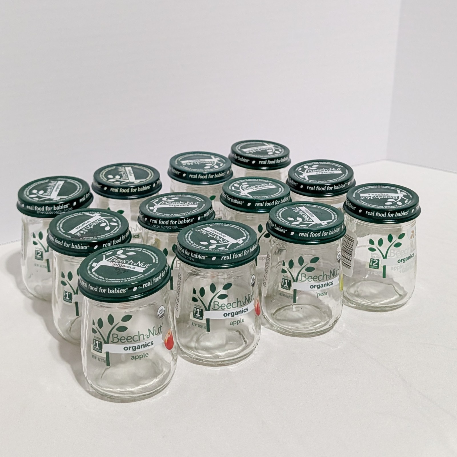 Baby Food Empty Glass Jars with Metal Lids - Beechnut Brand, 12 Jars