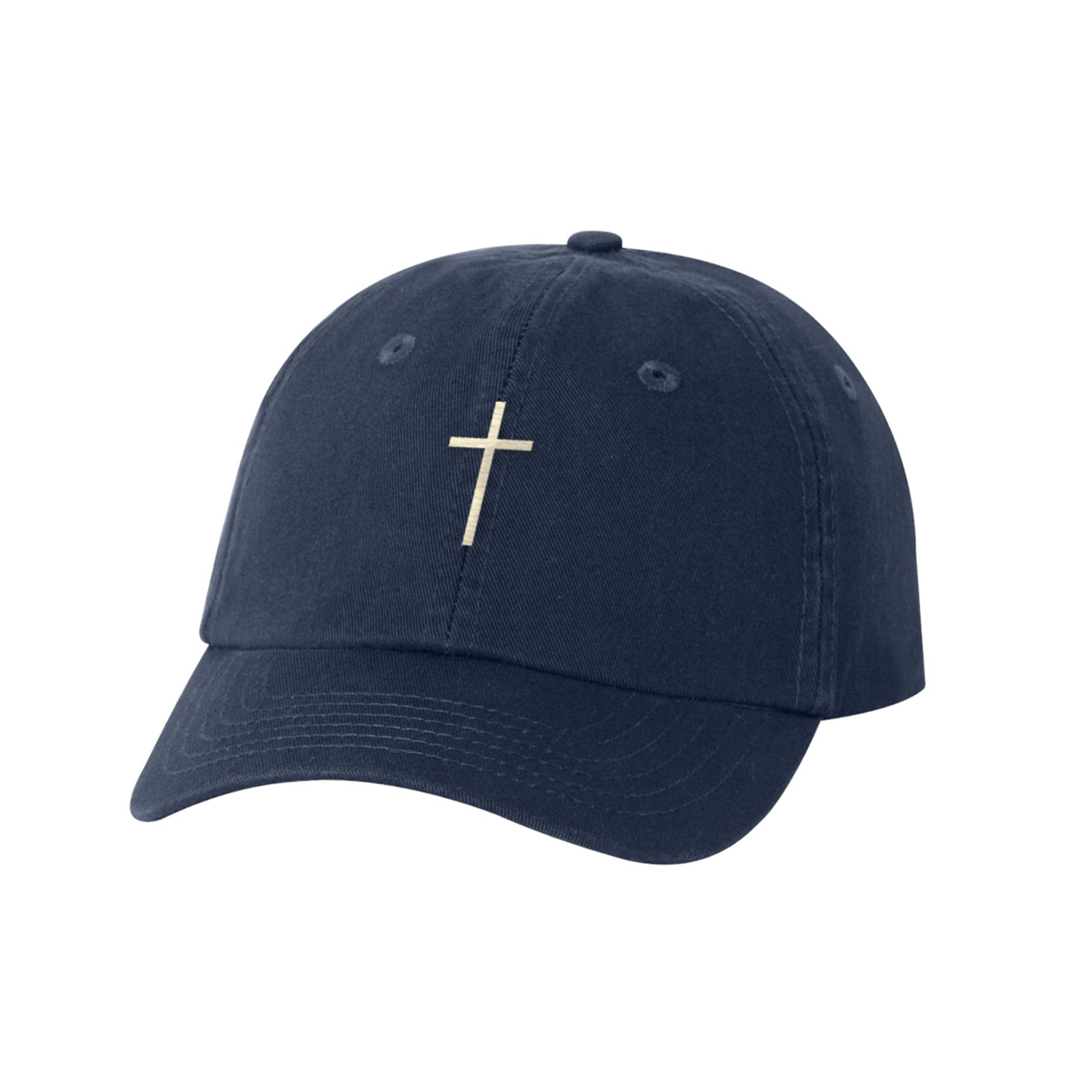 Cross Embroidered Christian Navy Blue Baseball Cap, Adjustable Hat, Mens, Womans