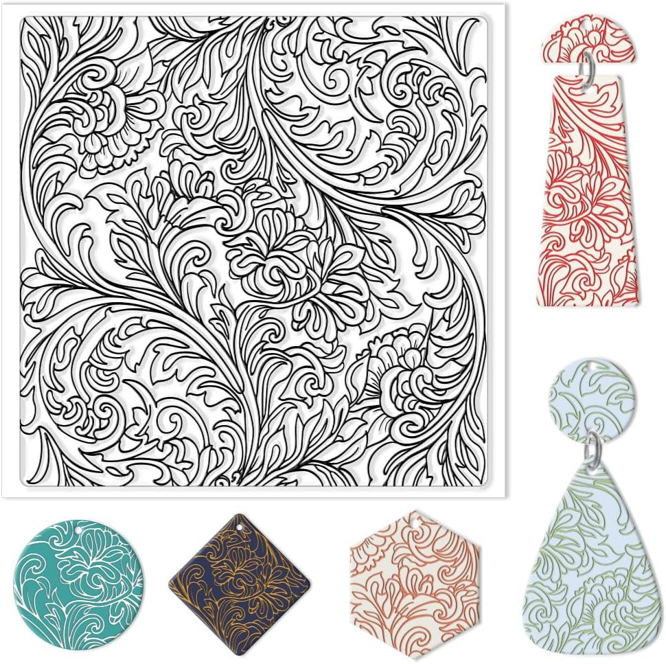 Clay Texture Mat Retro Floral Clay Texture Sheets Silicone Polymer Stamp Sheet M
