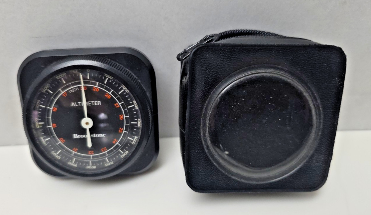 Vintage Brookstone Altimeter Altitude Gauge Square With Case Nice Read