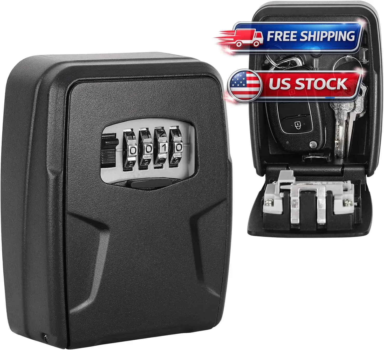 Key Lock Box Wall Mounted, 5 Digit Combination Lockbox for Outside, House Key...