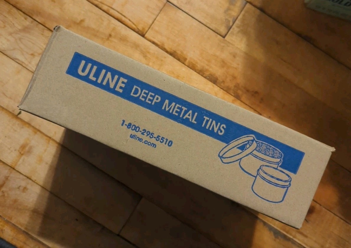 New ULINE Deep Metal Tins - Round, 1 oz, Window Lid, Silver - 48/carton - NIB