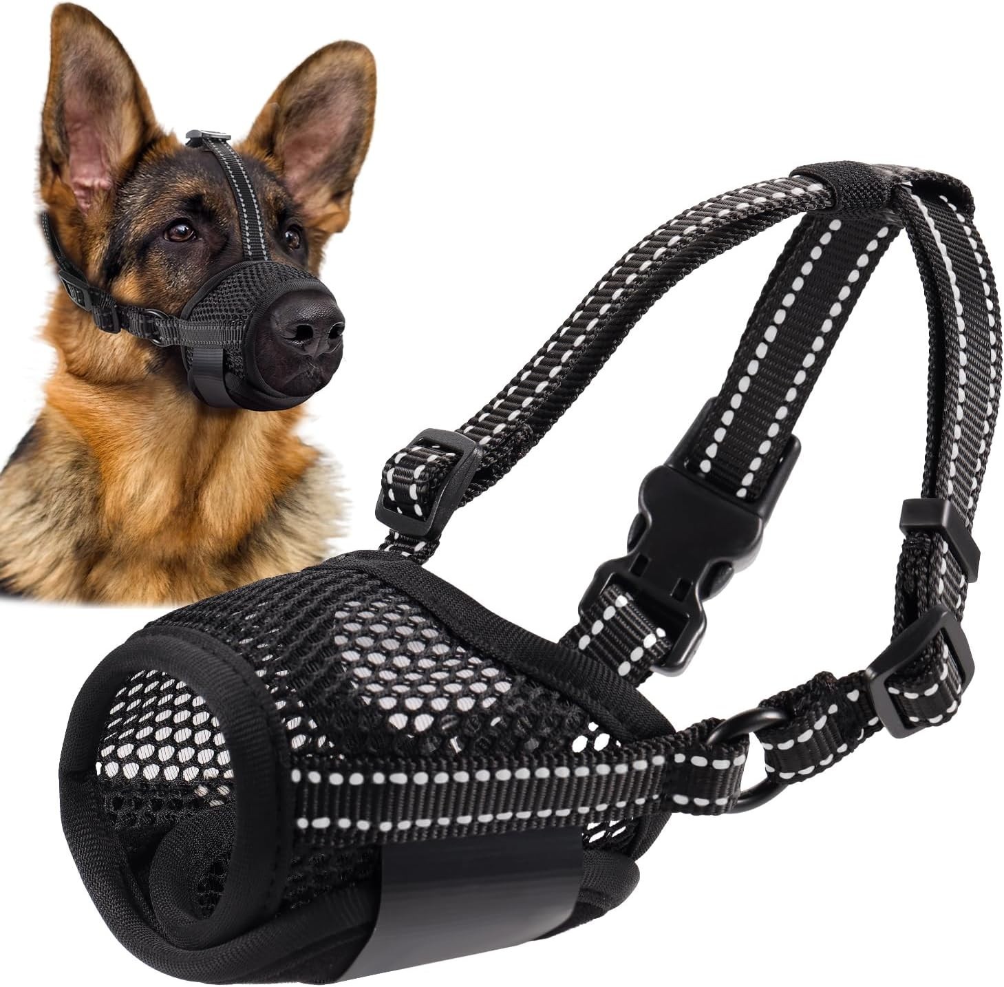 Pet Dog Breathable Nylon Muzzle Adjustable Anti-lick /Biting, Black XL