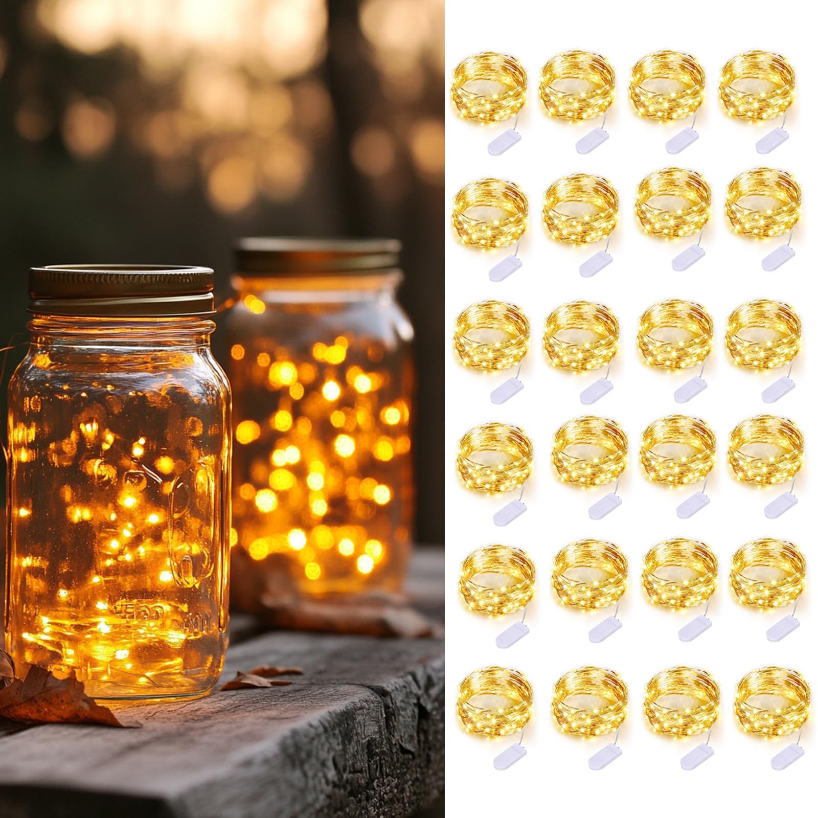 24 Pack Fairy Lights Battery Operated Mini String Lights3.3ft 20 Led Silver Wire