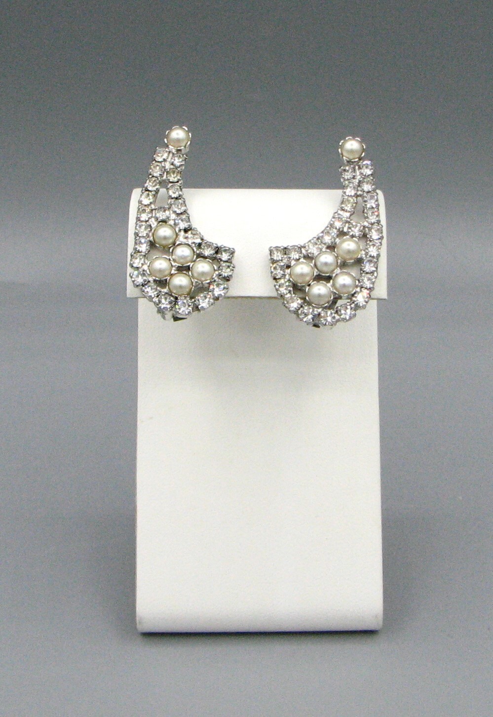 Vintage Showy Faux Pearl Rhinestone Earrings #6344 Gift Box Free Shipping