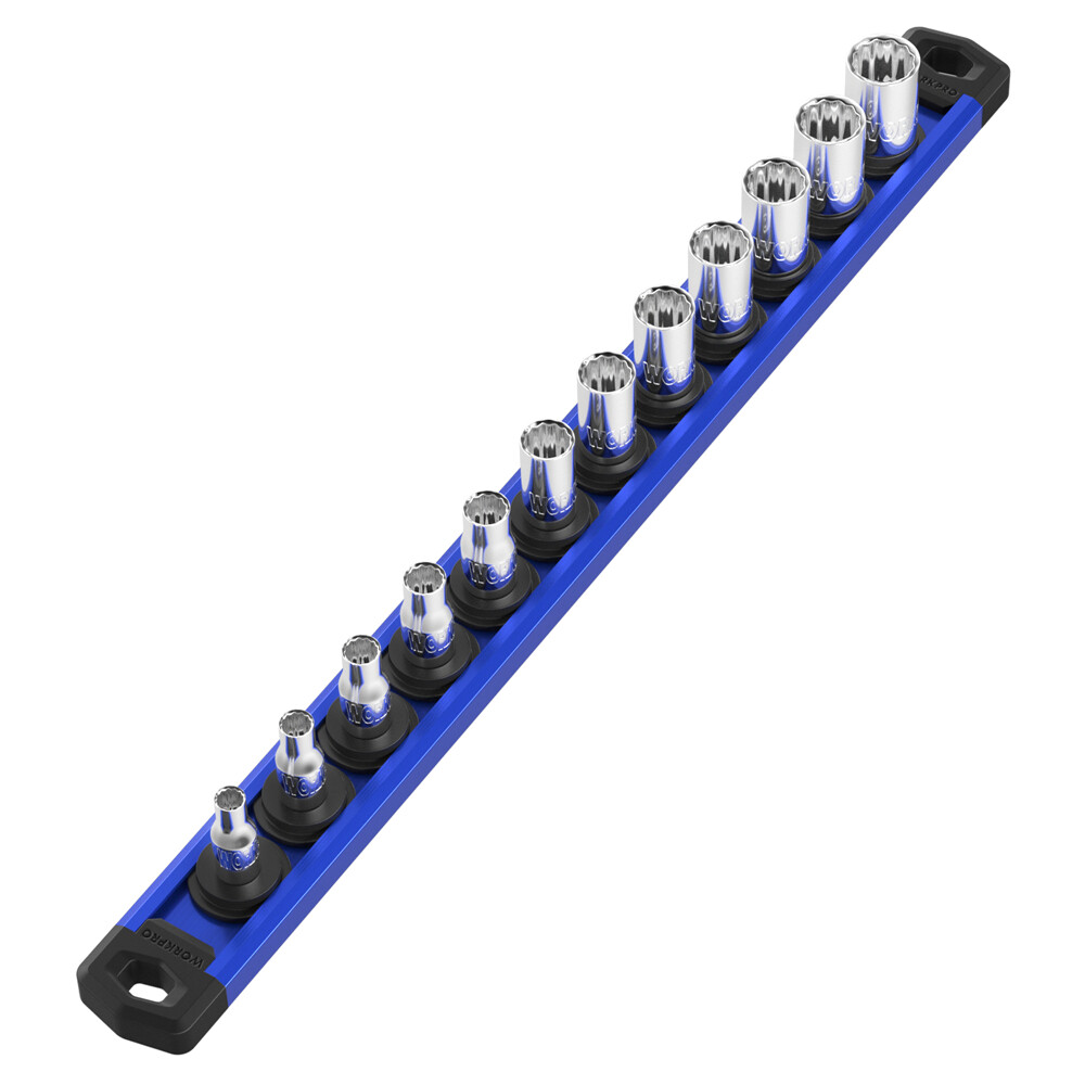 WORKPRO 1/4 Drive Magnetic Socket Organizer Heavy Duty Socket Rail Socket Holder