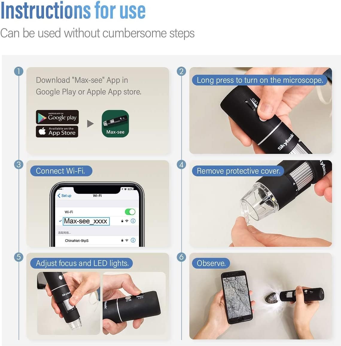 Wireless Digital Microscope, Skybasic 50X-1000X Magnification WiFi Portable