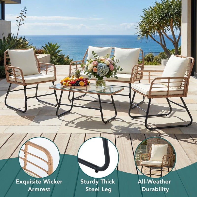 4 Piece Patio Furniture Set, Outdoor Patio Seating Set for Apartment Balcony