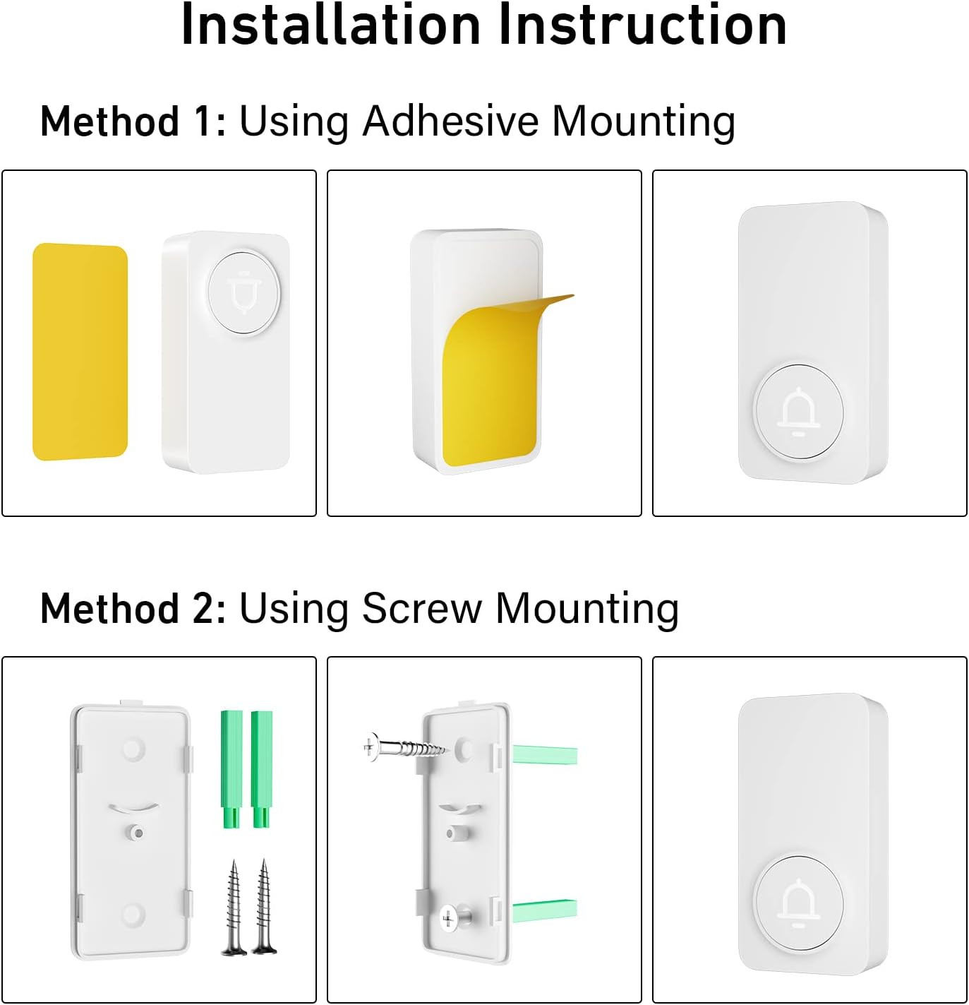 Wireless Doorbell 2 Buttons - Hassle-Free Installation, 1000Ft Range, Adjustable