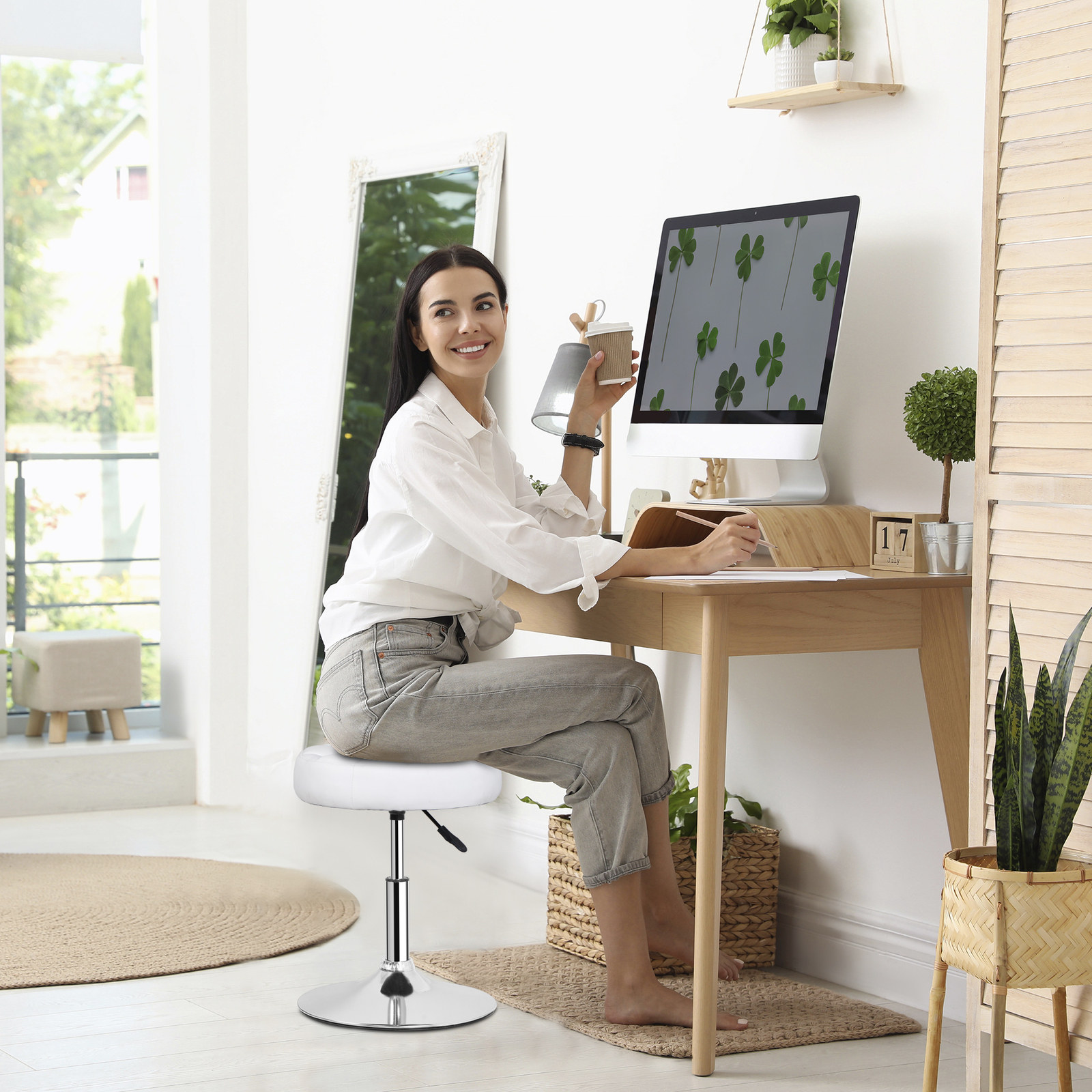 Vanity Stool 360° Swivel Makeup Stool Adjustable Ottoman for Bedroom Bathroom