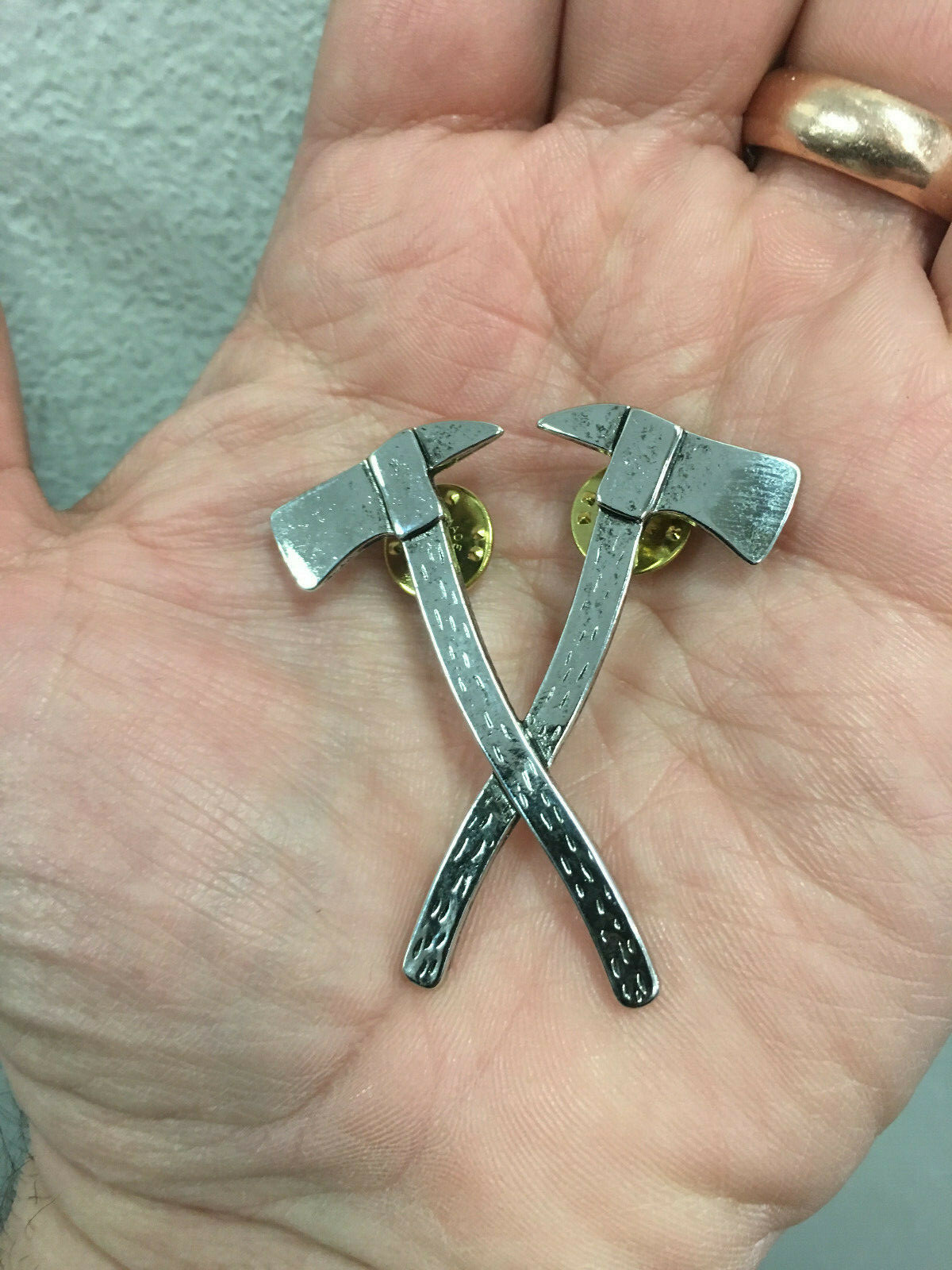 FIREMEN CROSS AXES PIN - USA MADE BIKER PINS