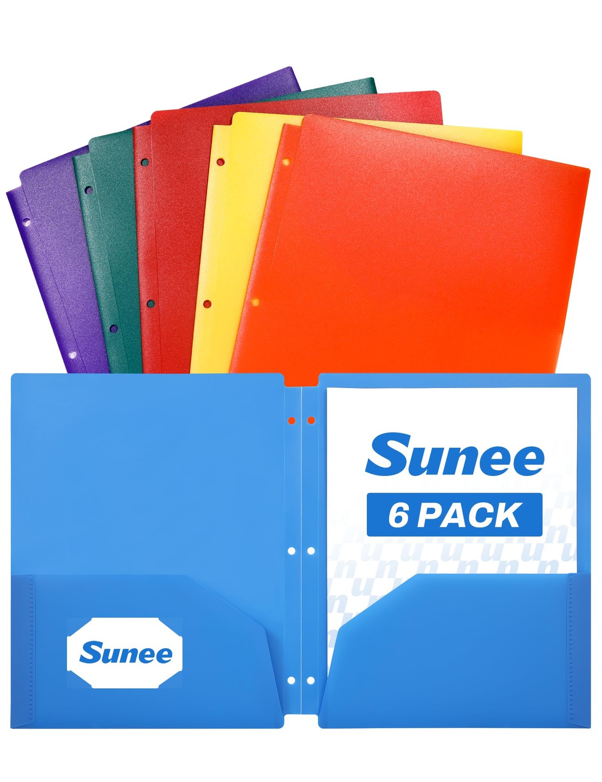 3 Hole Folders with Pockets (6 Pack, Assorted Color) Plastic Folders for 3 Ri...