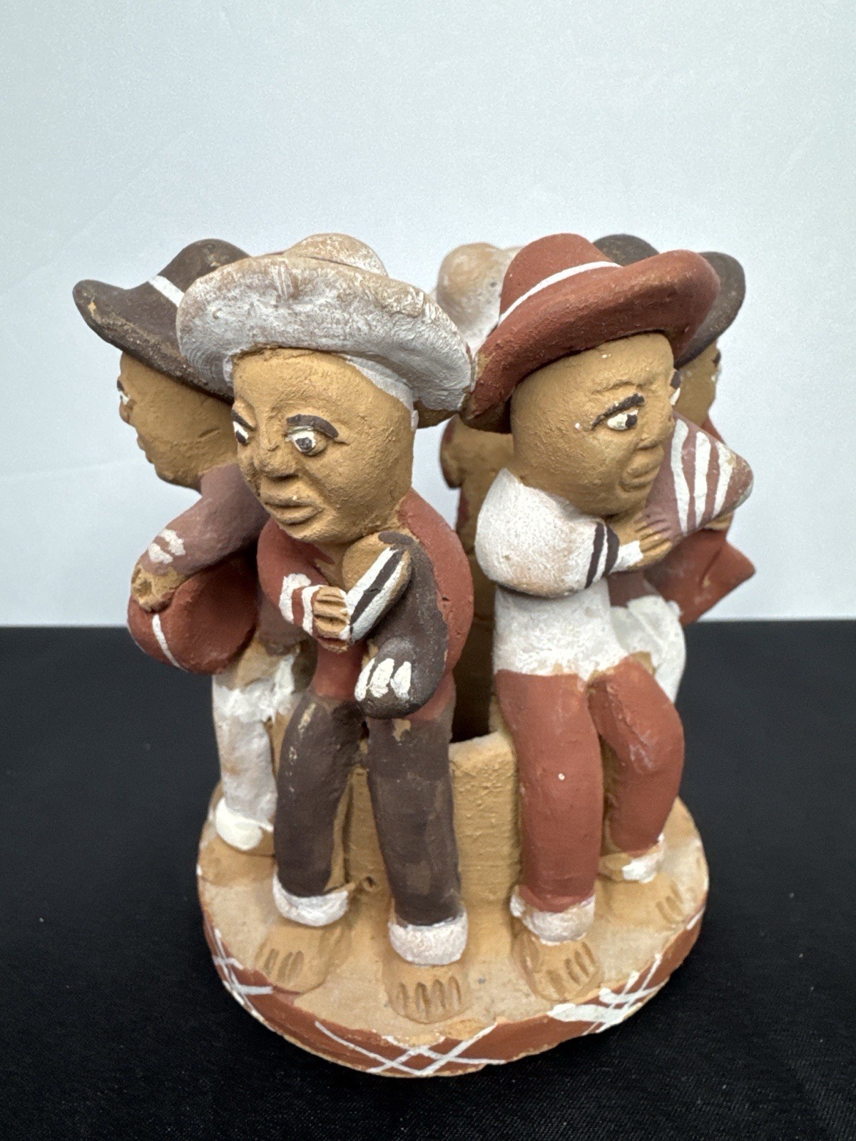 Vintage Mexican Clay Folk Art Musicians Band Sculpture Handcrafted Pottery 3.75