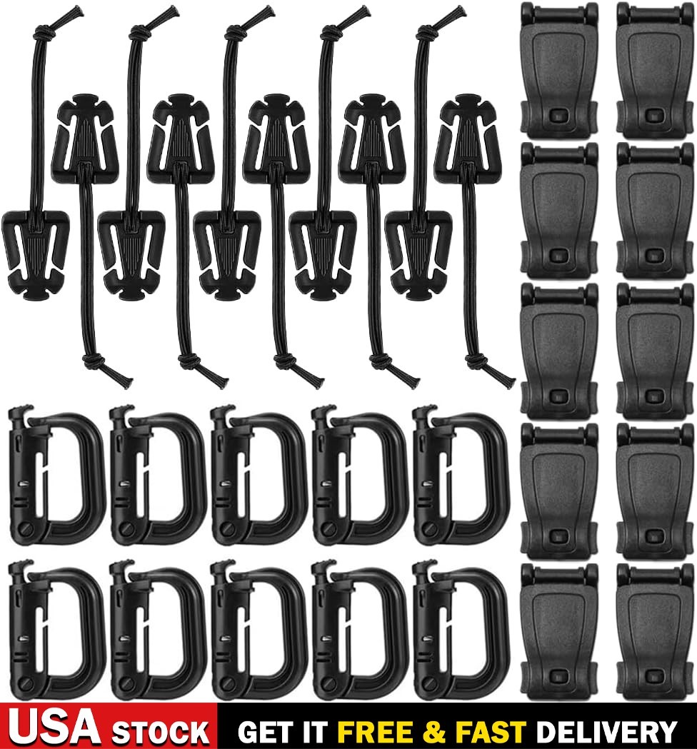 30PCS Tactical MOLLE Attachment Kit for Backpack D-Ring Web Dominator Gear Hook