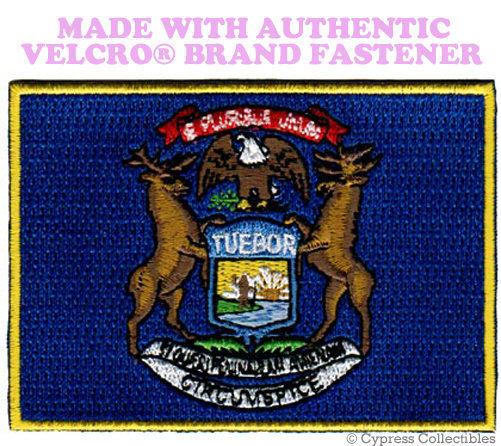 MICHIGAN STATE FLAG PATCH EMBROIDERED SYMBOL APPLIQUE w/ VELCRO® Brand Fastener
