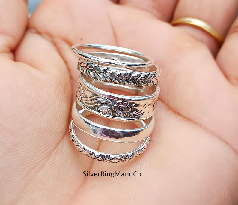 Silver stacking rings, 925 Sterling silver ring, Set Of 5 Rings silver  All size