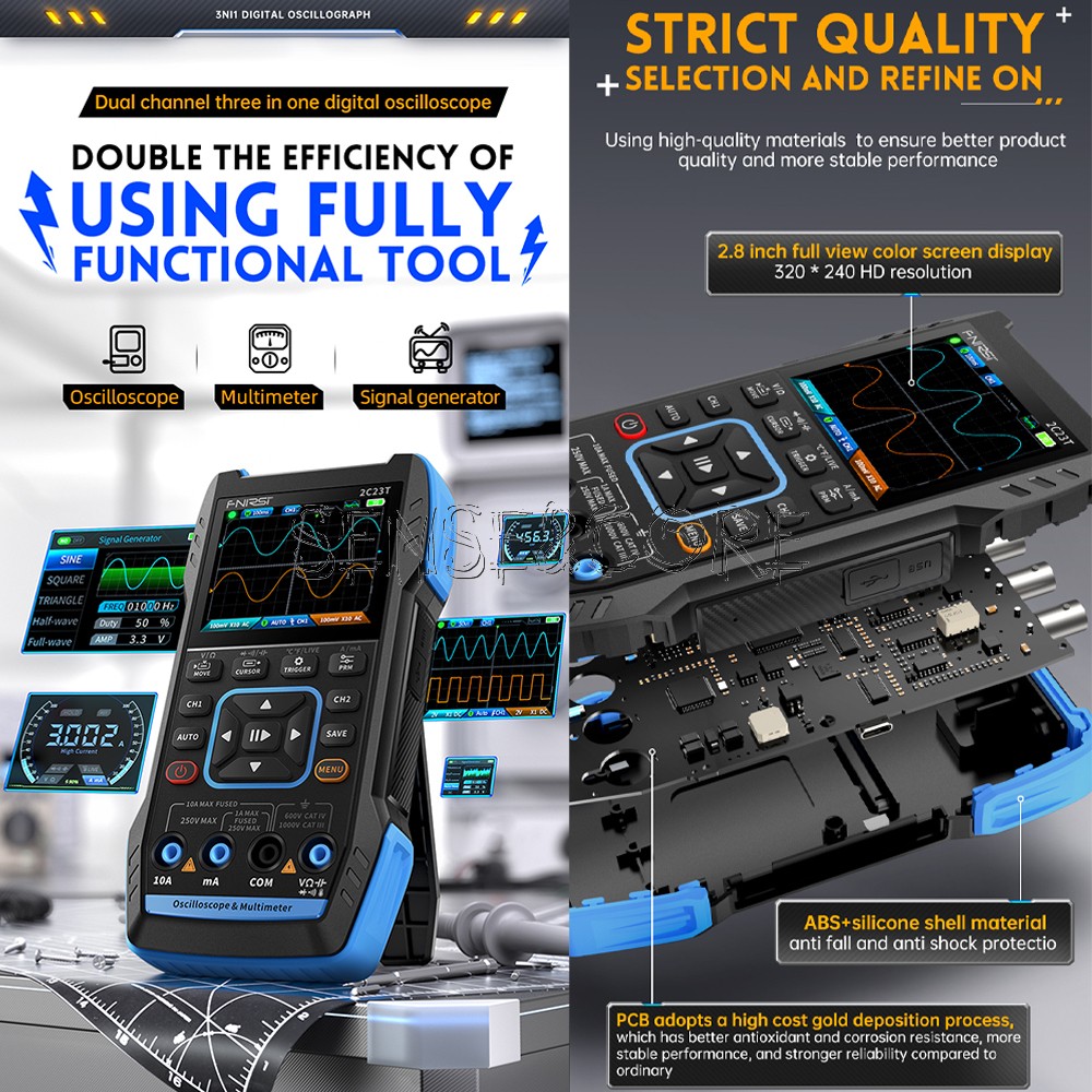FNIRSI 2C23T 3-in-1 Digital Oscilloscope Multimeter Function Signal Generator US