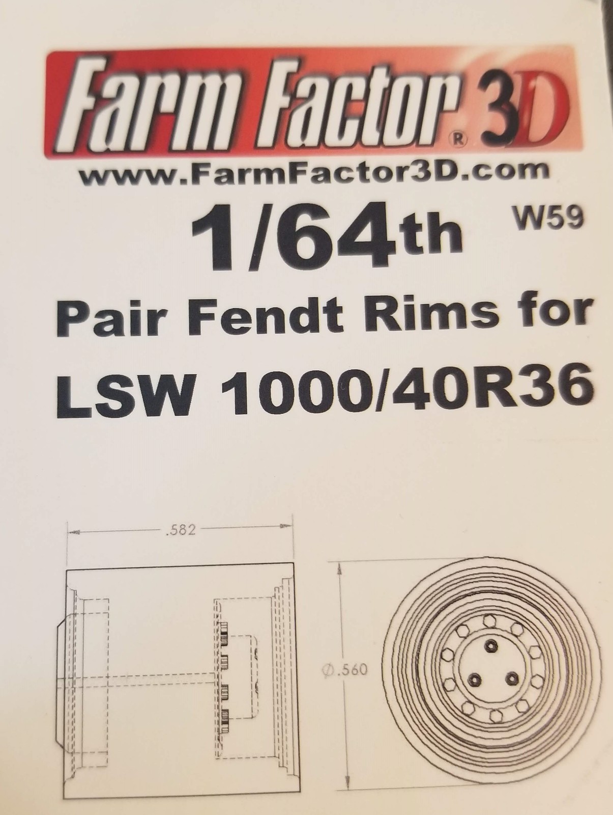 1/64 3D Printed Pair of Fendt Rims for LSW1000/40R36 Tires
