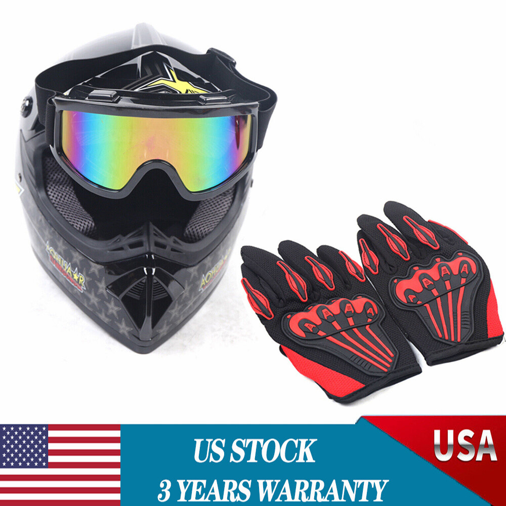 DOT ABS Motorcycle Helmet Set With Goggles & Gloves 56-57cm Lightweight