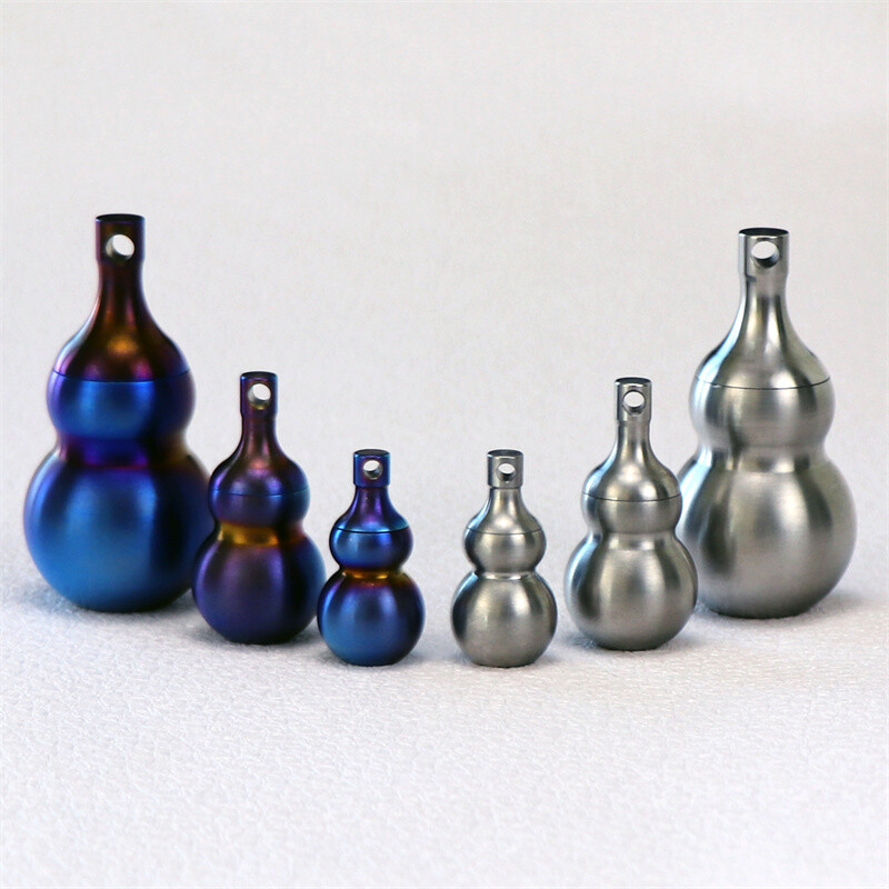 Pure Titanium Gourd Shape Pill Case Holder Organizer Keychain Necklace Pendant