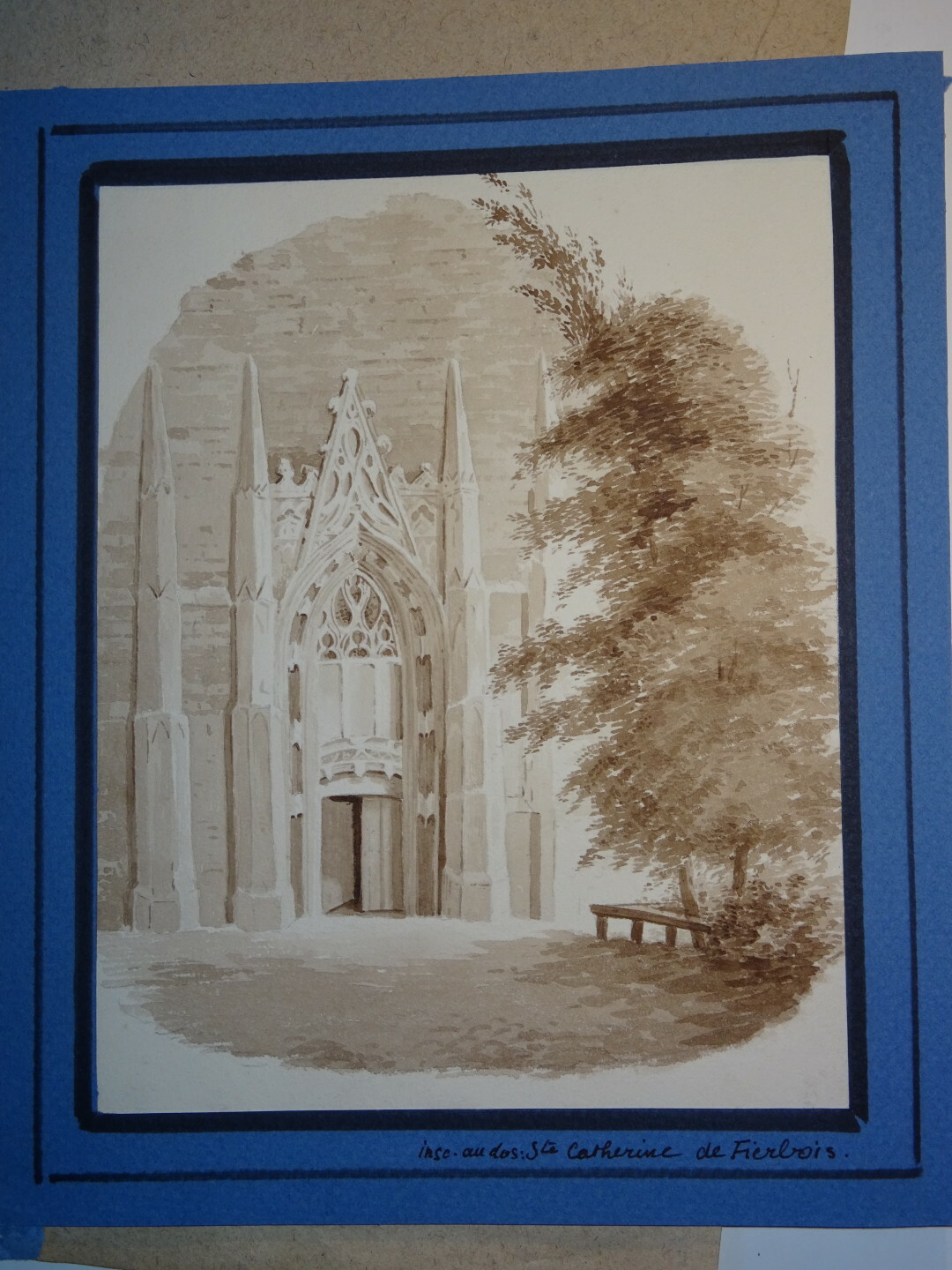 FRENCH SCHOOL 19TH DRAWING WASH FIERBOIS TOURAINE TOWERS GOTHIC CHURCH 1830
