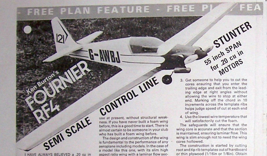 FOURNIER RF-4 PLAN + CONSTRUCTION ARTICLE for a 54" Span UC Scale Model Airplane