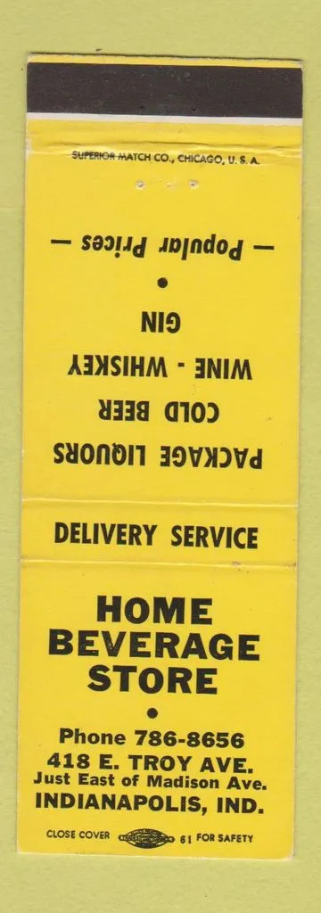 Matchbook Cover - Home Beverage Store Liquor Indianapolis IN