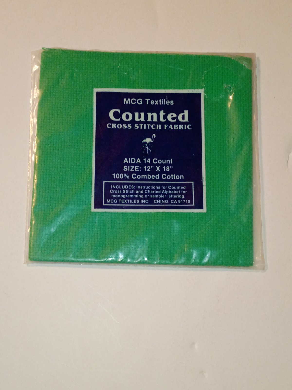 MCG Textiles Green Aida 14 Count Cross Stitch Fabric 12" x 18" 100% Cotton