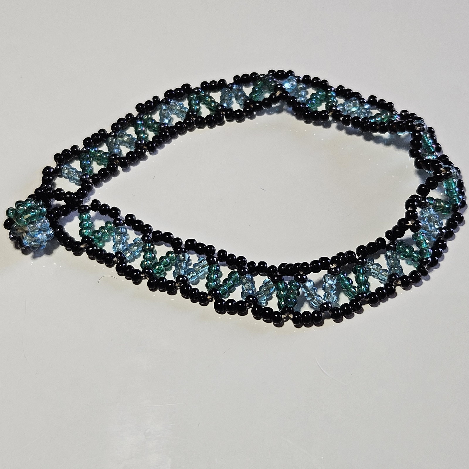 Artisan Handmade Blue And Black Seed Bead Bracelet 7"