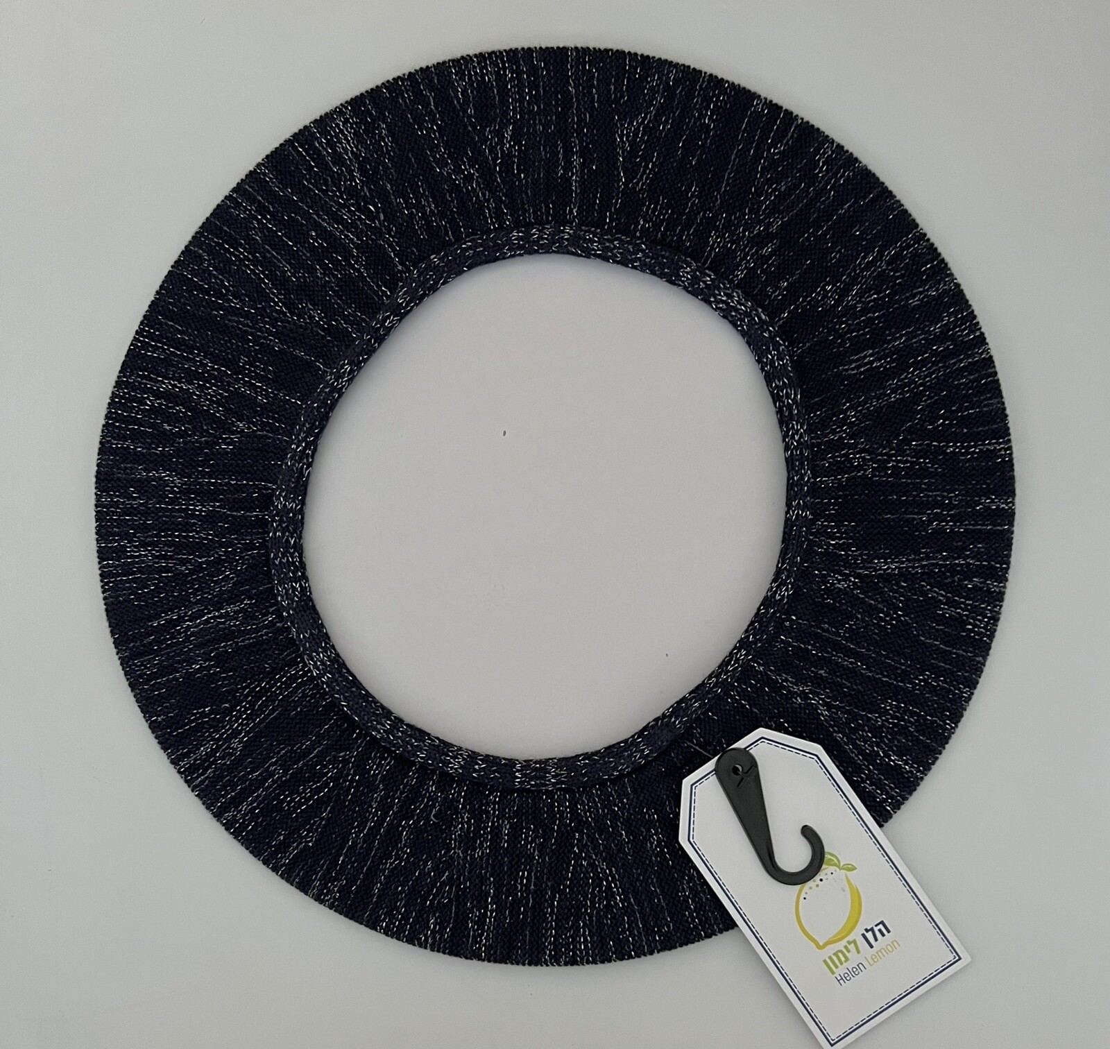 NWT LEMON Cotton Knit 11 inch BERET Hat NAVY BLUE w Silver Variegated • 4-SEASON