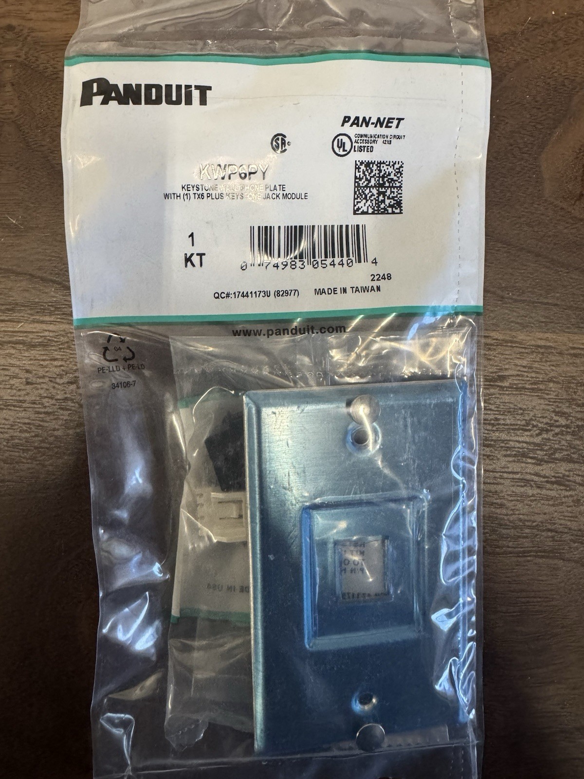 Panduit KWP6PY Stainless Steel Keystone Wall Plate + Cat6 Jack, Like KWPK6 ~STSI