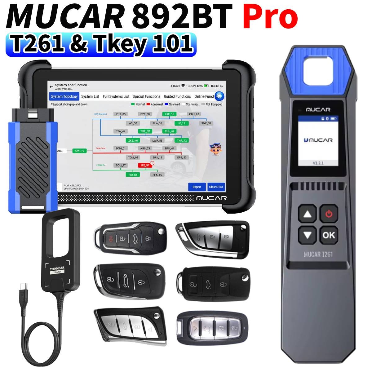 MUCAR 892BT Pro KEY TPMS Programming Tool J2534 Topology Mapping Bidirectional