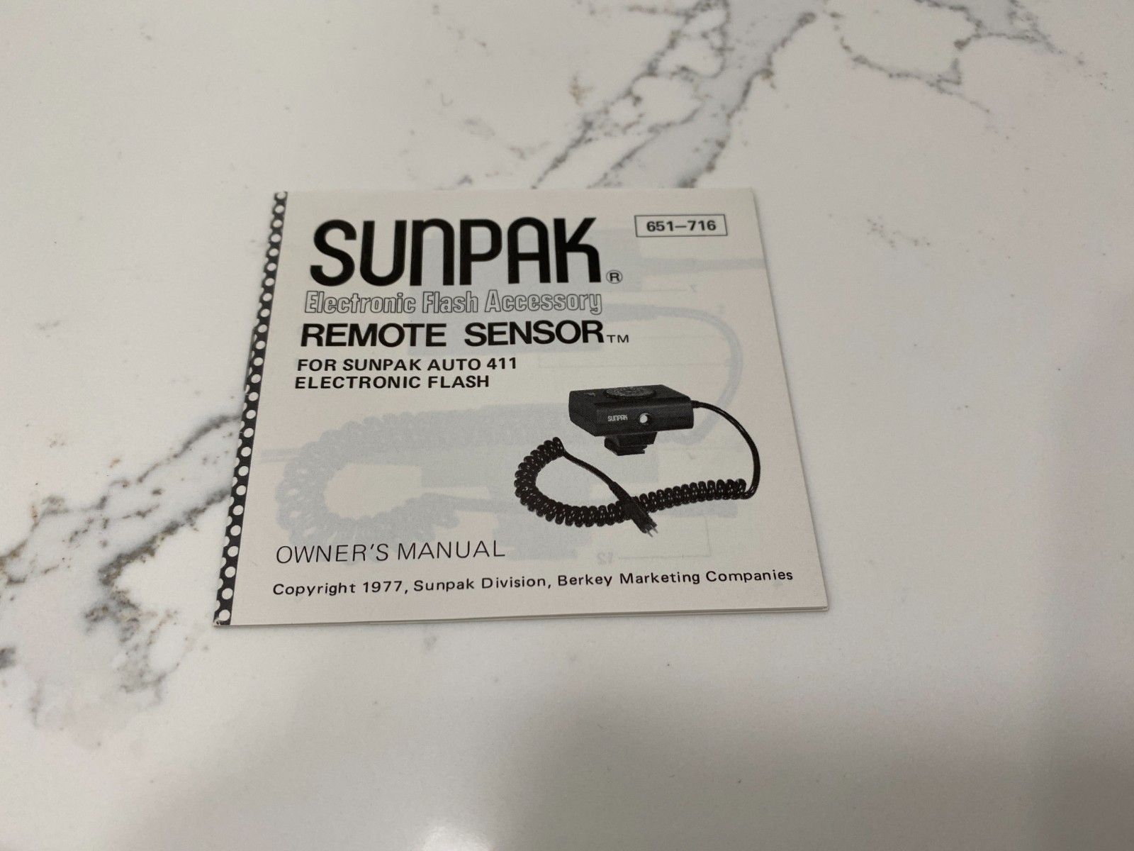 Remote Sensor w/ Cord, Sunpak, Fits Auto 411 Flash