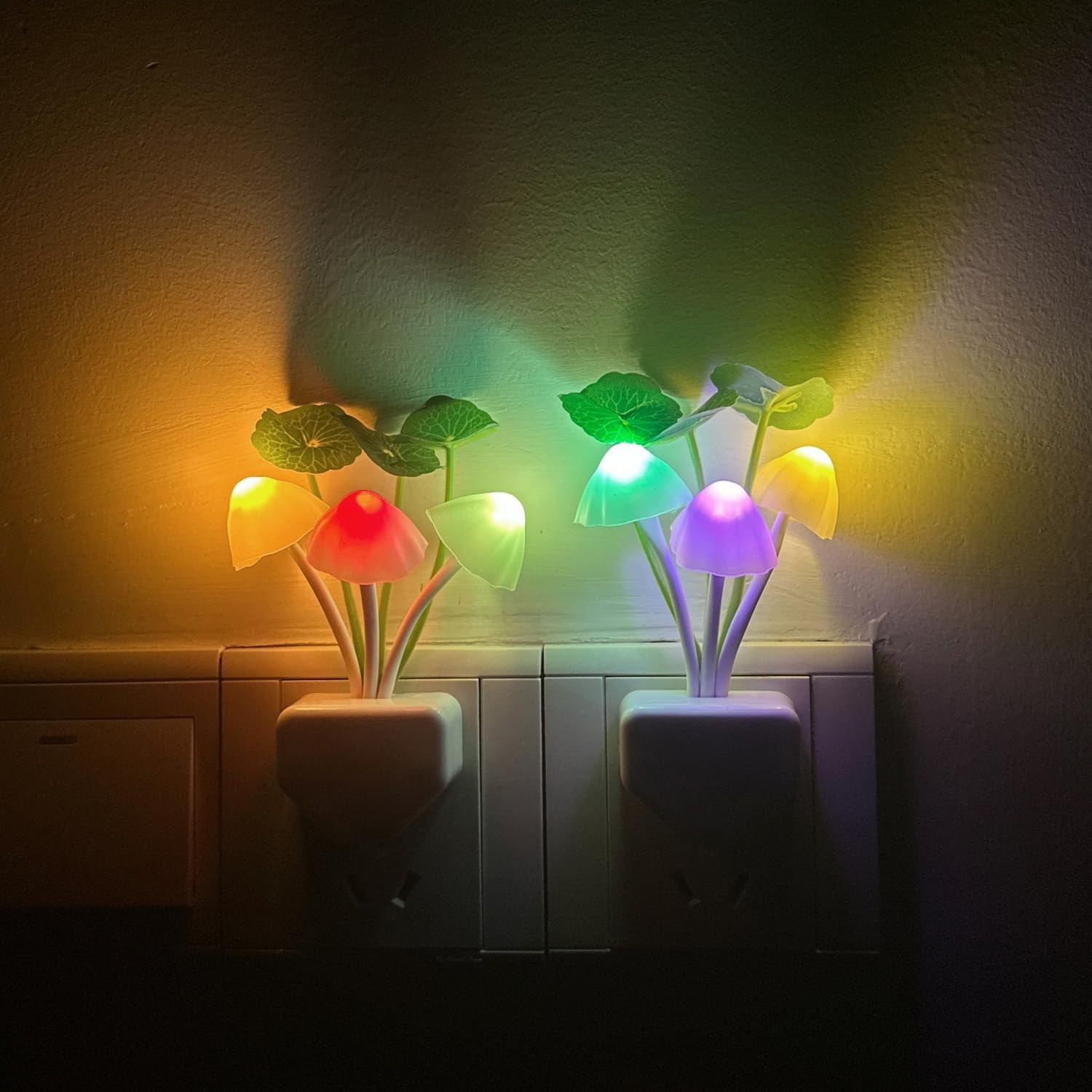 Kazgroth 2Pack Mushroom Night Light, Plug-in Sensor LED Small, Multicolor