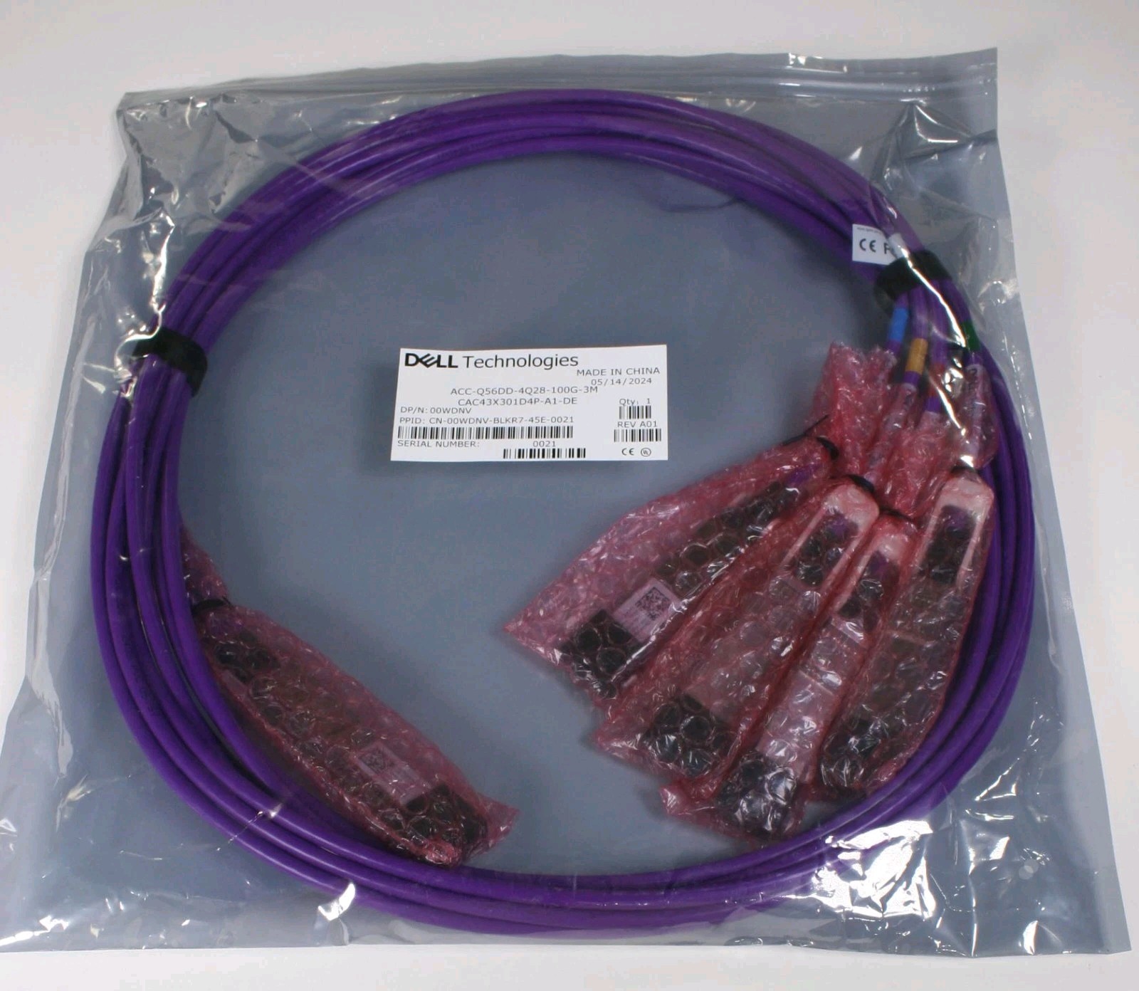 Dell Networking 400GbE Q56DD to 4x 100GbE QSFP28 DAC Direct Attached Cable 0WDNV