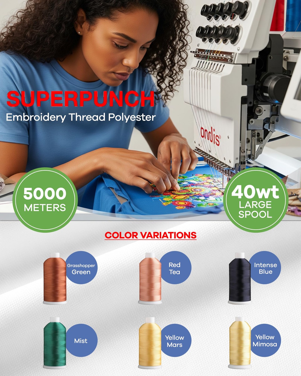 Super B Polyester Embroidery Thread, 40wt Large Spool 5000m, Embroidery Threa...