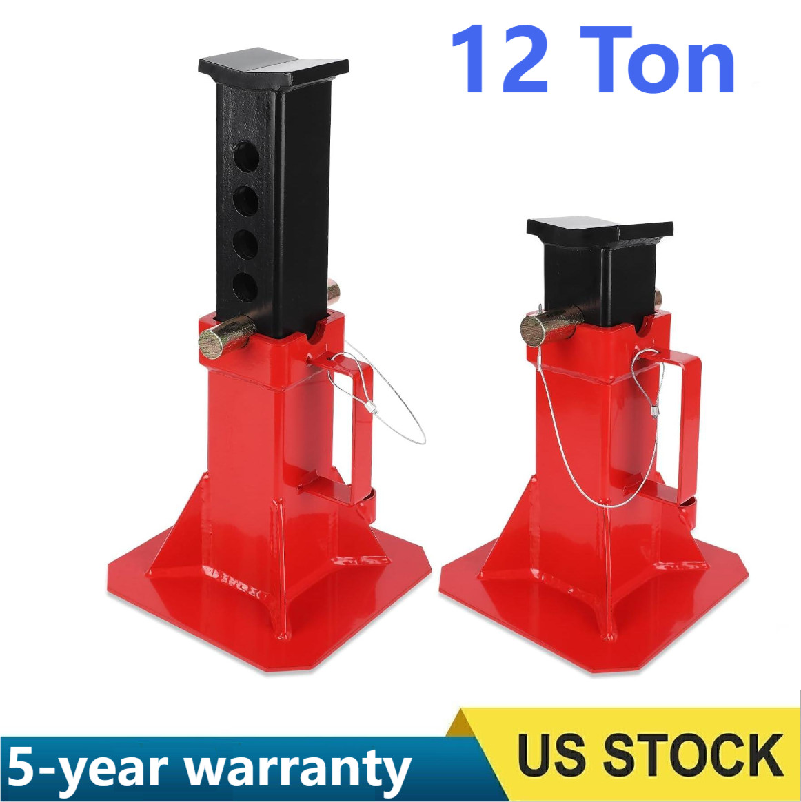 🔝Car Jack Stands Steel 12 Ton Capacity Red Heavy Duty Pin Type 1 Pair with Lock