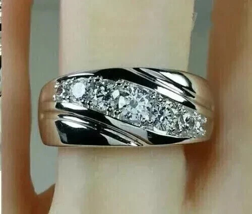5Ct Round Cut Lab Created Diamond Men's Engagement Band Ring 14K White Gold Over