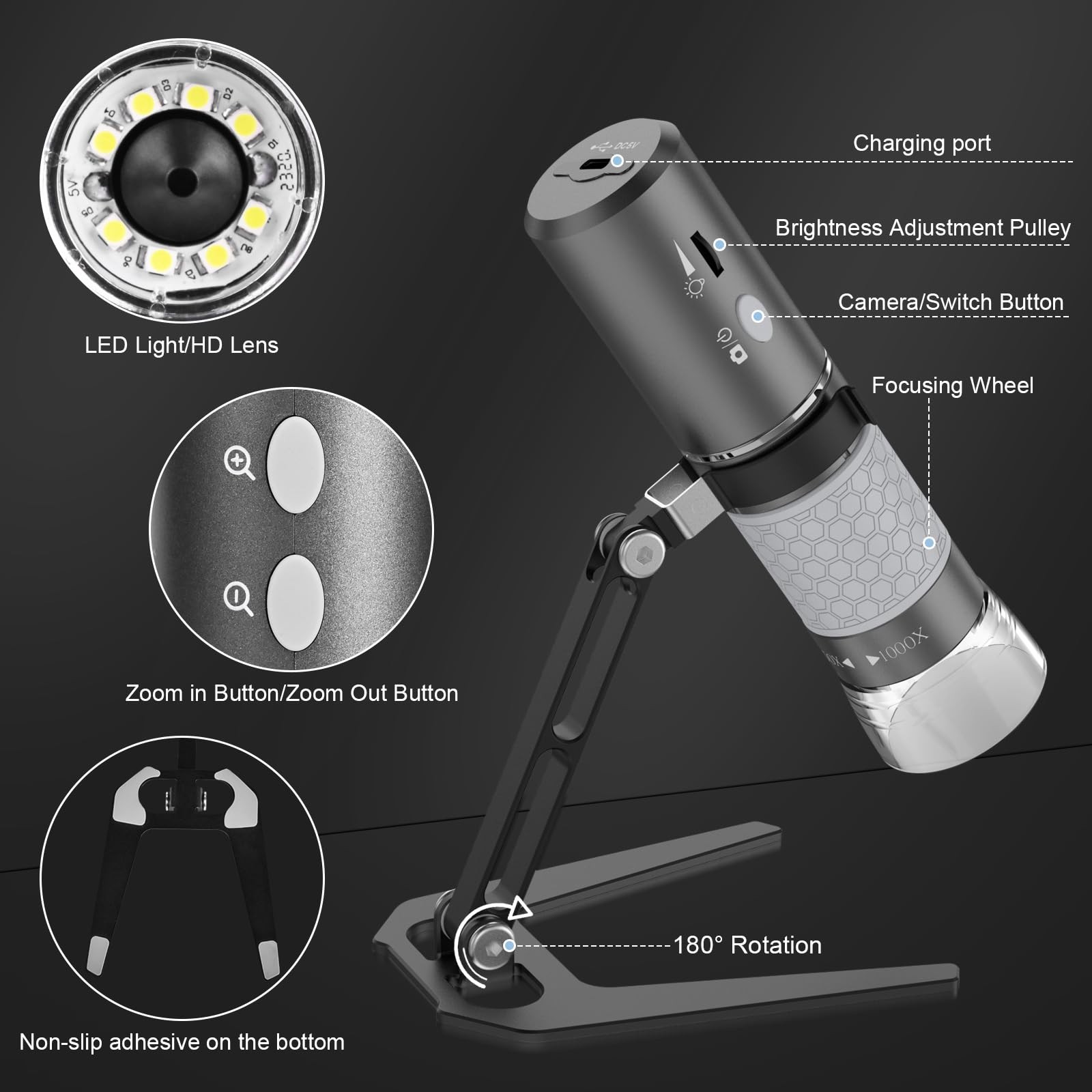Bysameyee Wireless Digital Microscope 4K HD Wi-Fi Camera Black